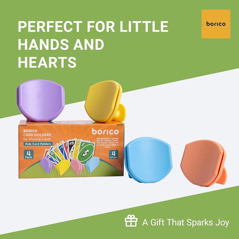 BORICO 4 Pack Playing Card Holders for Kids & Adults - Handheld/Tabletop Use/Drawstring Pouch, Perfect for Game Nights & Travel (4 Colors) - Image 5